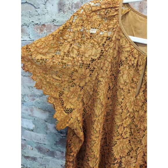 J.Crew Womens Lace Top Blouse 2X Plus Mustard Yellow Floral Keyhole Neck - Picture 4 of 4